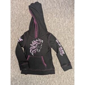 Cowgirl Hardware Kids XS 5 Black Thermal Hoodie Horse Graphic